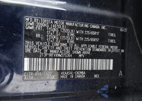 2022 Toyota Rav4 Xle from USA, damaged, VIN 2T3P1RFVXNW275364